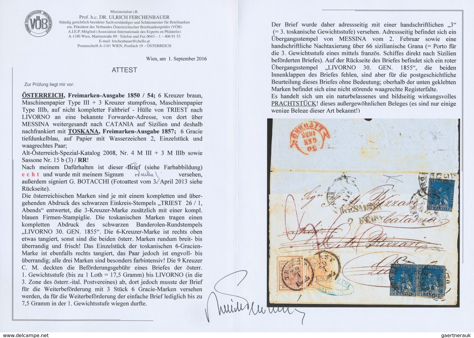 Österreich: 1850: Brief Aus Triest Vom 26. Januar 1858, Frankiert 3 Kreuzer Orange Und 6 Kreuzer Bra - Sonstige & Ohne Zuordnung