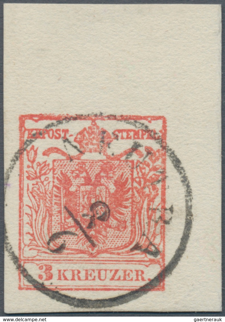 Österreich: 1850/1854, 3 Kr Rot, Maschinenpapier Type IIIa, Rechtes Oberes Eckrandstück (7 : 13,5 Mm - Other & Unclassified