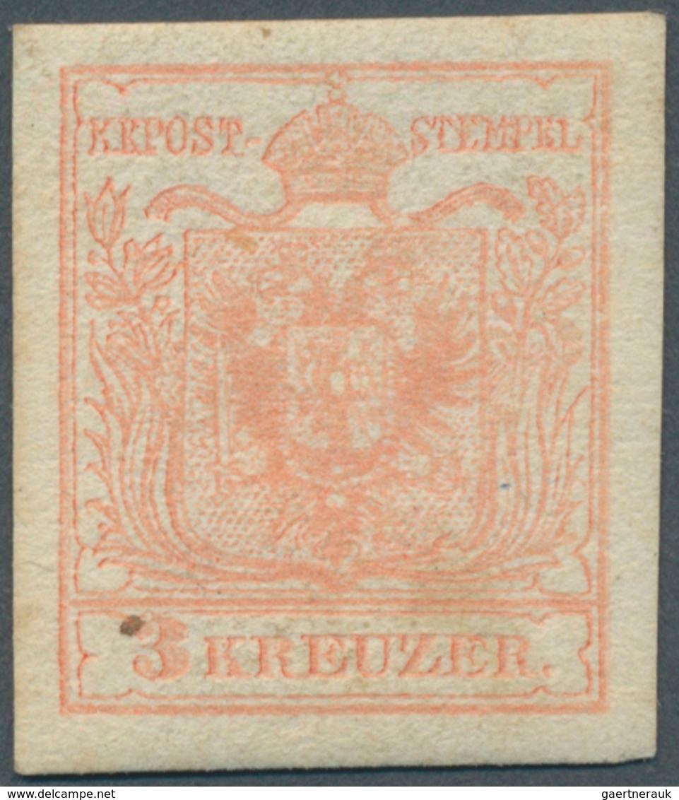 Österreich: 1850/54: 3 Kreuzer Stumpfrosa, Maschinenpapier Type III C, Ungebracht. Laut Dr. Ferchenb - Sonstige & Ohne Zuordnung