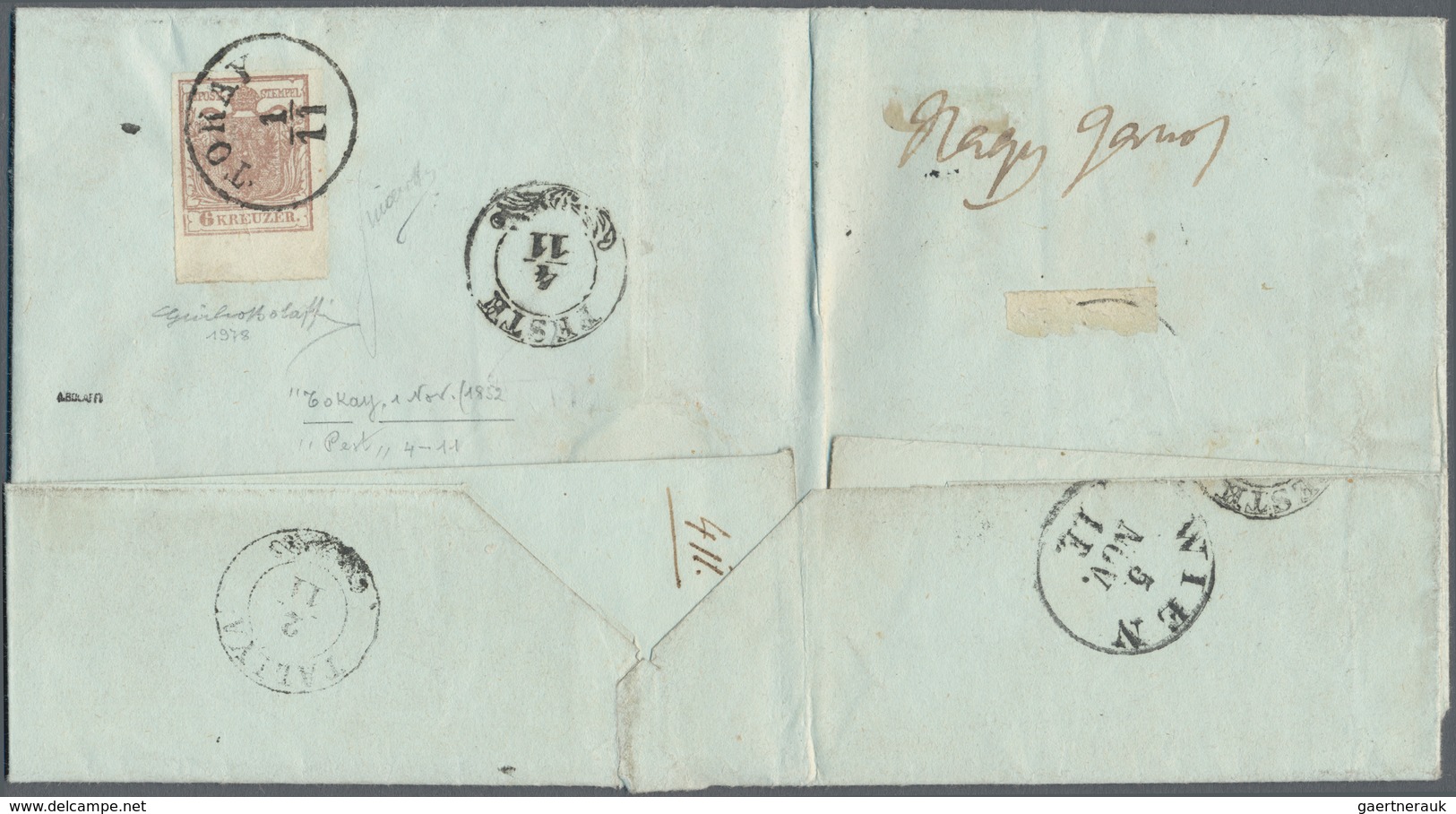 Österreich: 1850, 6 Kreuzer Rötlichbraun, Handpapier Type I B, Unteres Randstück (6,5 Mm) Mit Sogena - Other & Unclassified