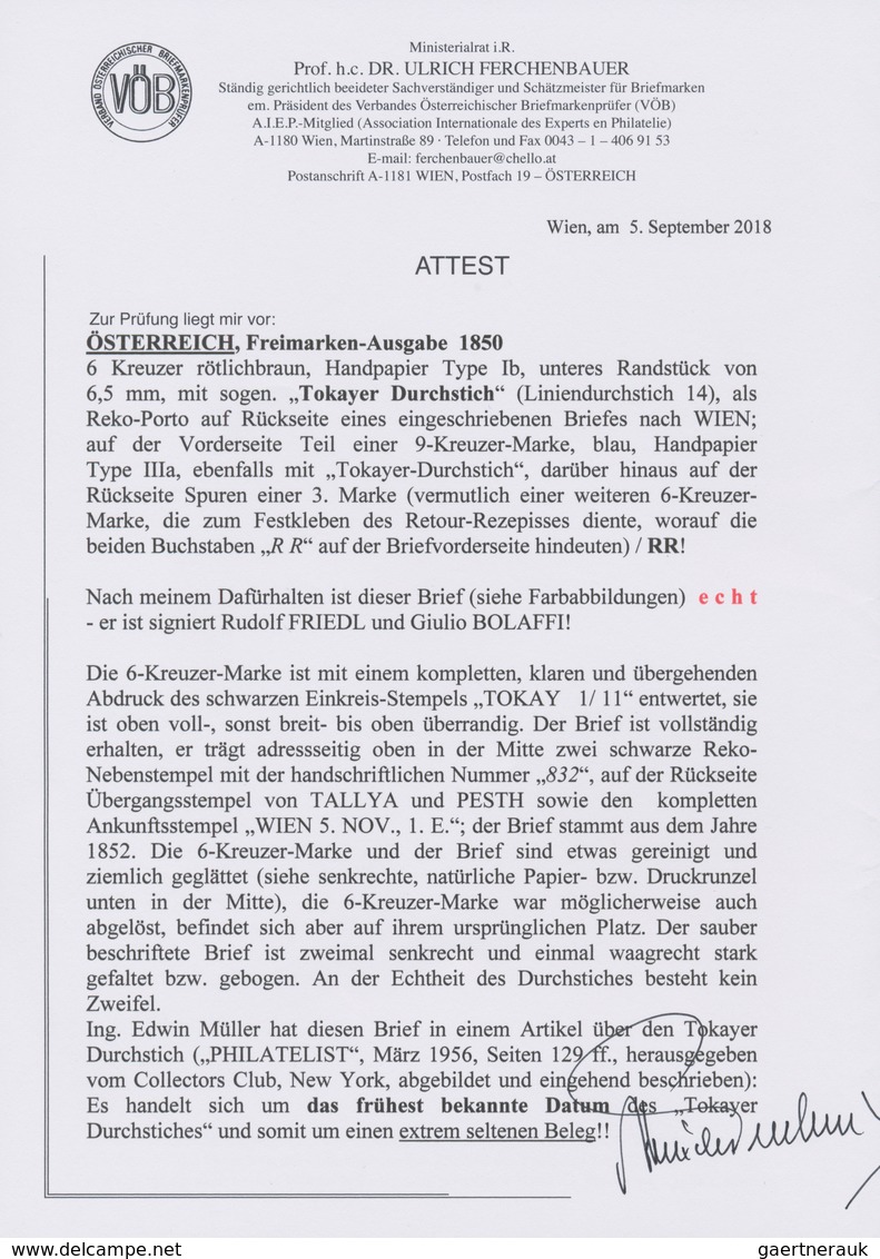 Österreich: 1850, 6 Kreuzer Rötlichbraun, Handpapier Type I B, Unteres Randstück (6,5 Mm) Mit Sogena - Sonstige & Ohne Zuordnung