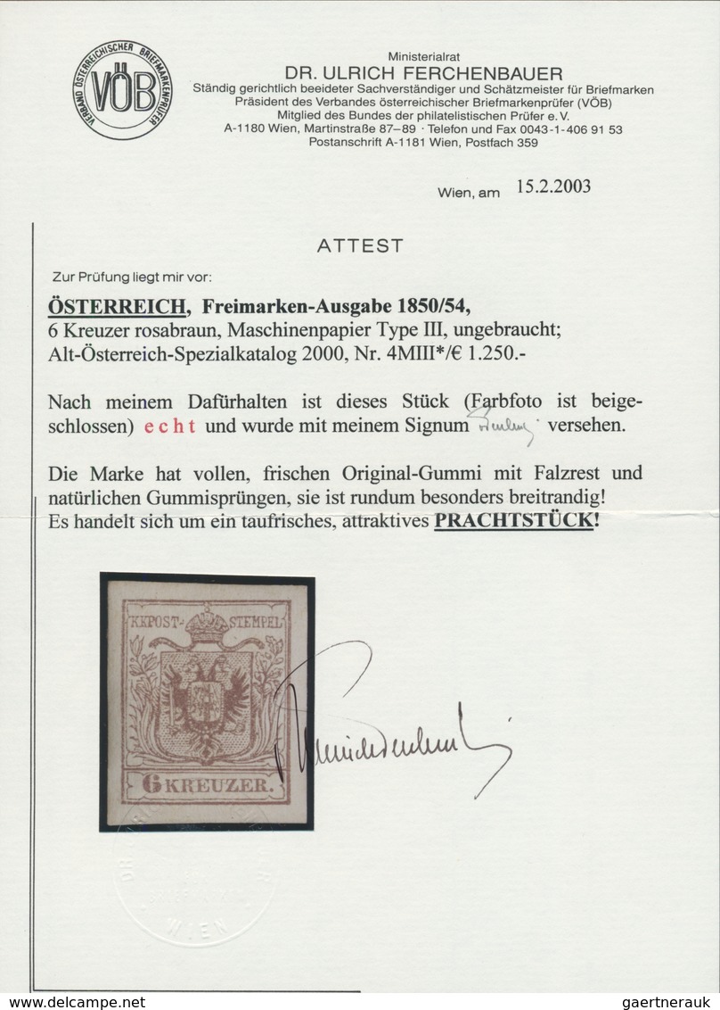 Österreich: 1850, 6 Kr Rosabraun, Type III Auf Maschinenpapier In Ungebrauchter Ausnahmeerhaltung, V - Other & Unclassified