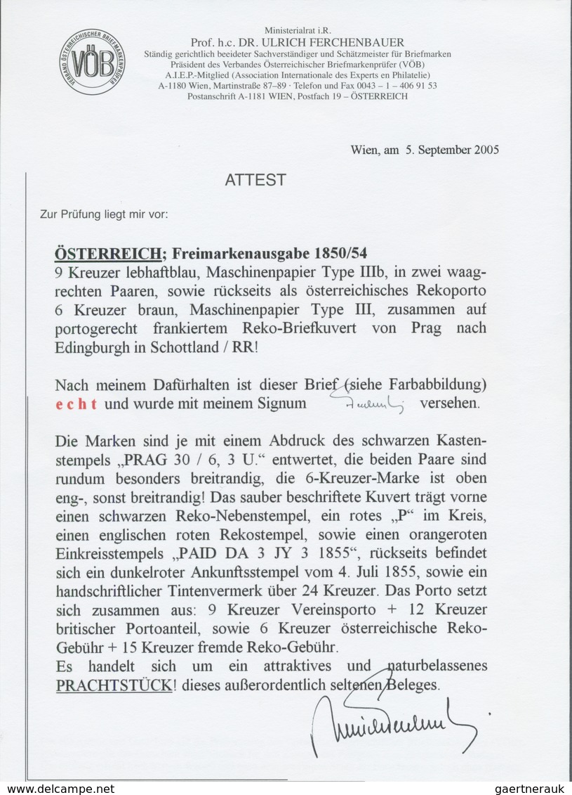 Österreich: 1850/1854, 9 Kreuzer Lebhaftblau, Maschinenpapier Type III, In Zwei Waagerechten Paaren, - Other & Unclassified