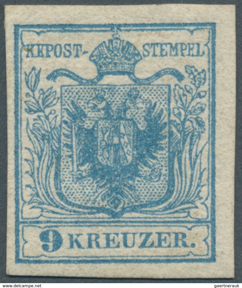 Österreich: 1850, 9 Kr Himmelblau, Type I Auf Handpapier In Ungebrauchter Prachterhaltung, Frischer - Andere & Zonder Classificatie