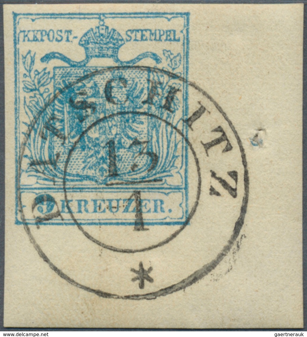 Österreich: 1850, 9 Kr Hellblau, Maschinenpapier Type IIIb, Rechte Untere Bogenecke Mit Besonders Br - Andere & Zonder Classificatie
