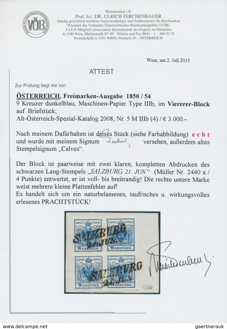 Österreich: 1850, 9 Kr Dunkelblau, Maschinenpapier Type IIIb, Farbfrischer, Ringsum Tadellos Voll- B - Sonstige & Ohne Zuordnung