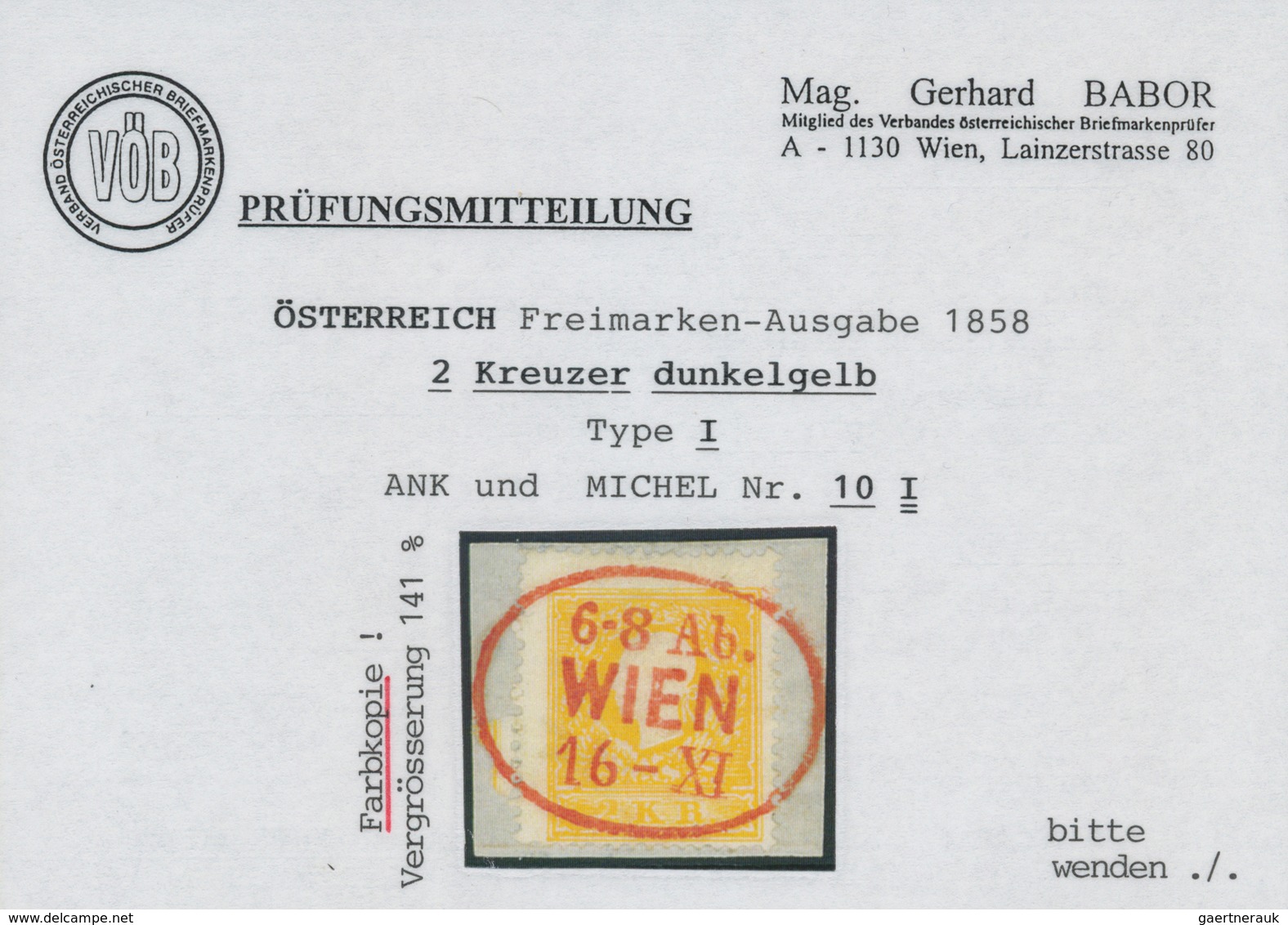 Österreich: 1858, 2 Kreuzer Dunkelgelb, Type I, Entwertet Mit Komplettem, Zentrisch Aufgesetztem Abs - Andere & Zonder Classificatie