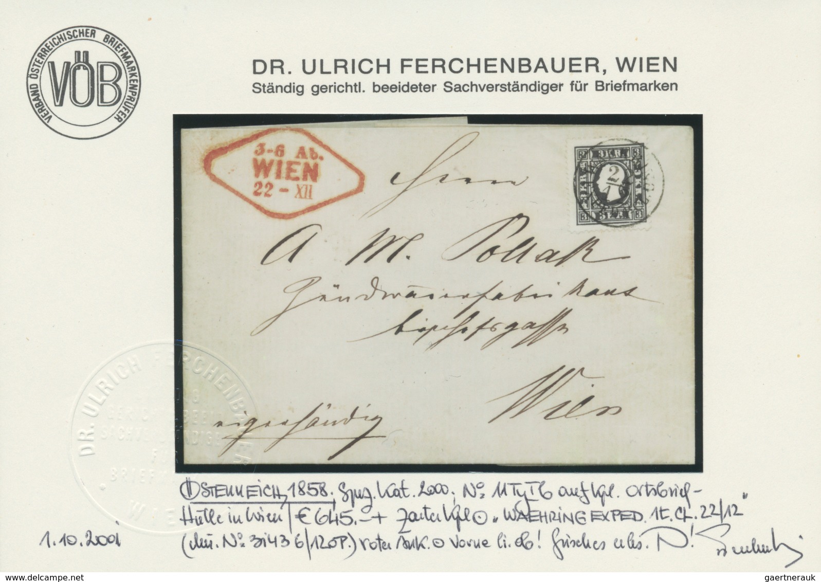 Österreich: 1858, 3 Kreuzer Schwarz, Type I B (beide 'R' Verstümmelt), Entwertet Mit Komplettem Eink - Autres & Non Classés