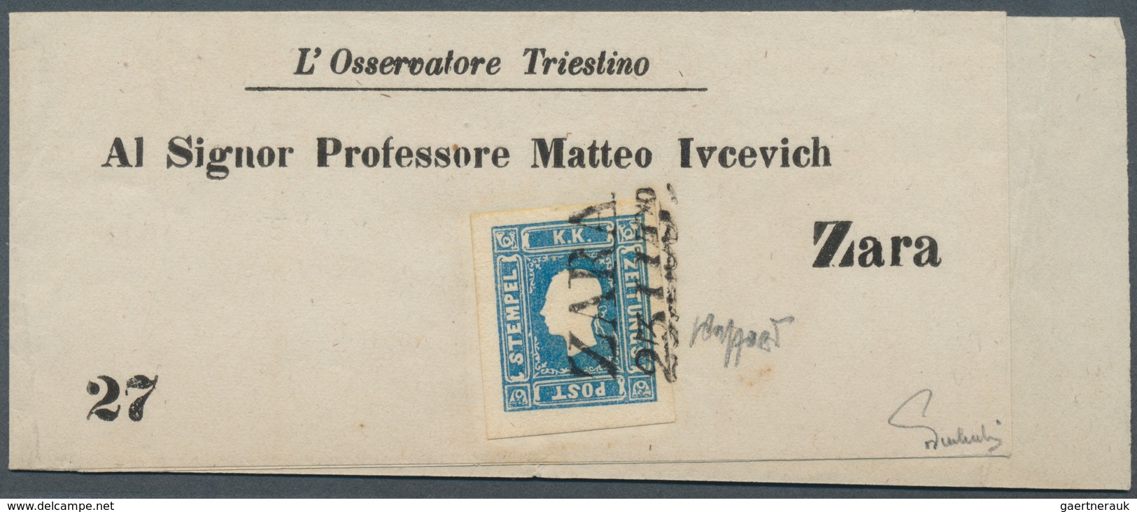 Österreich: 1858, (1,05 Kreuzer) Blau Zeitungsmarke, Type I, Allseits Breit- Bis überrandig, Entwert - Sonstige & Ohne Zuordnung