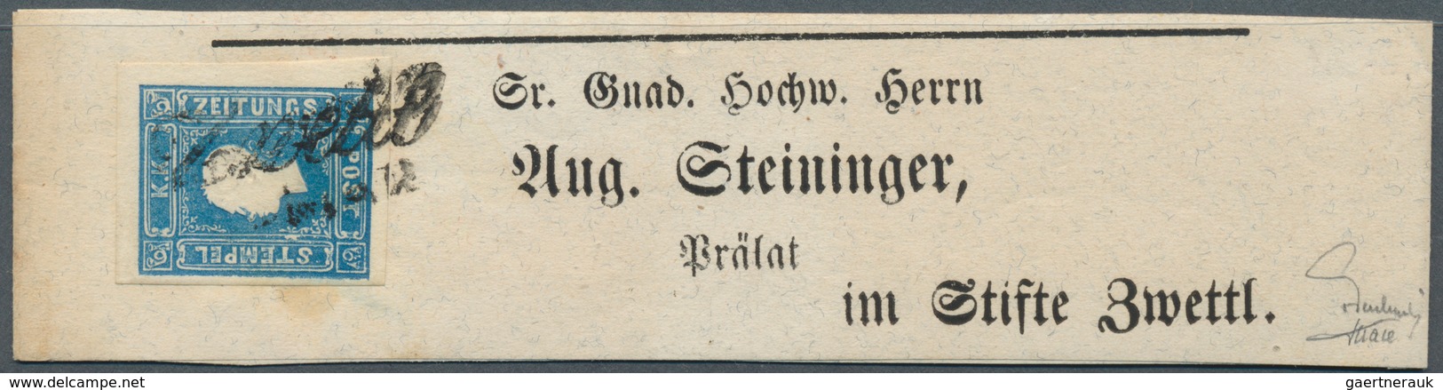 Österreich: 1858, (1,05 Kreuzer) Blau Zeitungsmarke, Type I, Mit Plattenfehler "Rinnendes Auge", All - Andere & Zonder Classificatie