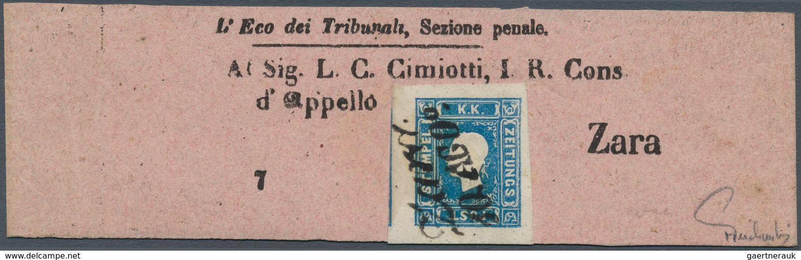 Österreich: 1858, (1,05 Kreuzer) Dunkelblau Zeitungsmarke, Type I, Allseits Breit- Bis überrandig, L - Sonstige & Ohne Zuordnung