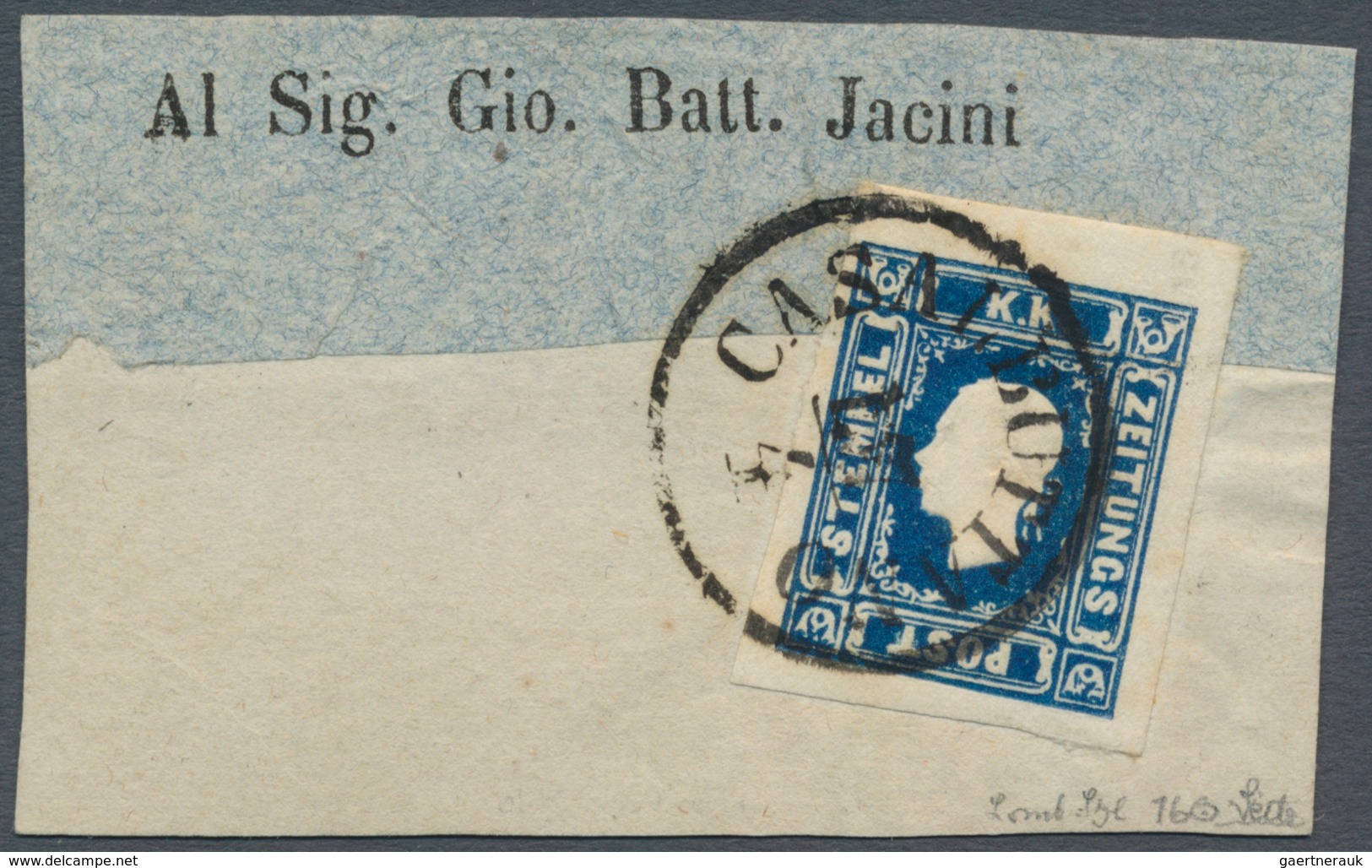 Österreich: 1858, (1,05 Kreuzer/Soldi) Tiefdunkelblau Zeitungsmarke, Type I, Allseits Breitrandig, F - Autres & Non Classés