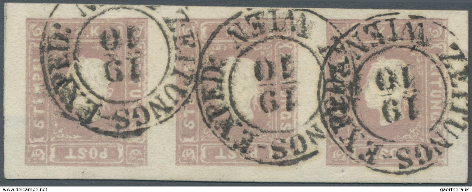 Österreich: 1859, (1,05 Kreuzer) Lila Zeitungsmarke, Type II, Waagerechter Dreierstreifen, Farbinten - Autres & Non Classés