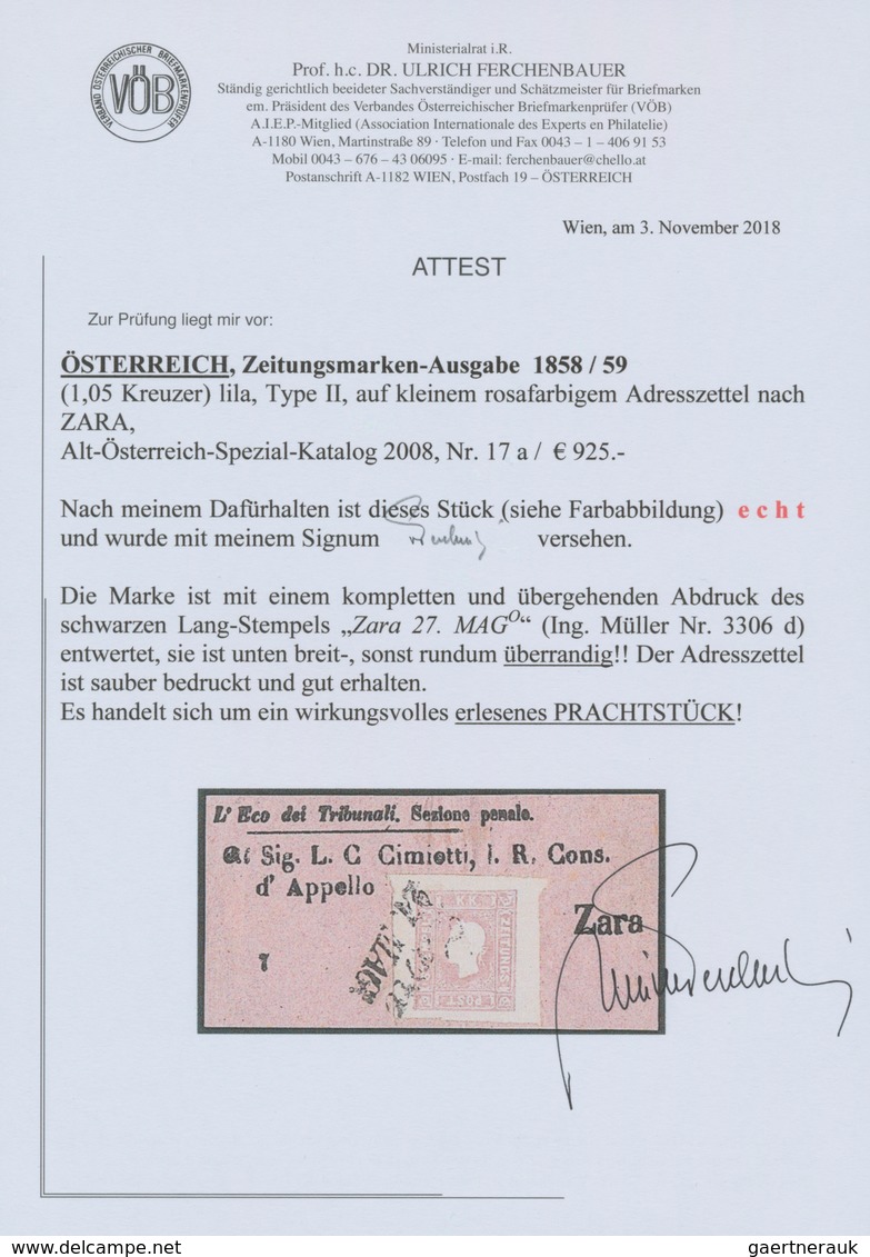 Österreich: 1859, (1,05 Kreuzer) Lila Zeitungsmarke, Type II, Unten Breitrandig, Sonst Allseits über - Sonstige & Ohne Zuordnung