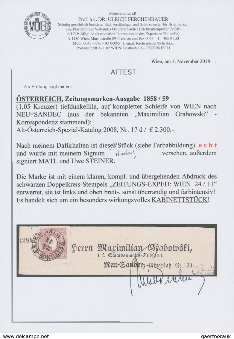Österreich: 1859, (1,05 Kreuzer) Tiefdunkellila Zeitungsmarke, Type II, Farbfrisch, Allseits Breit- - Other & Unclassified