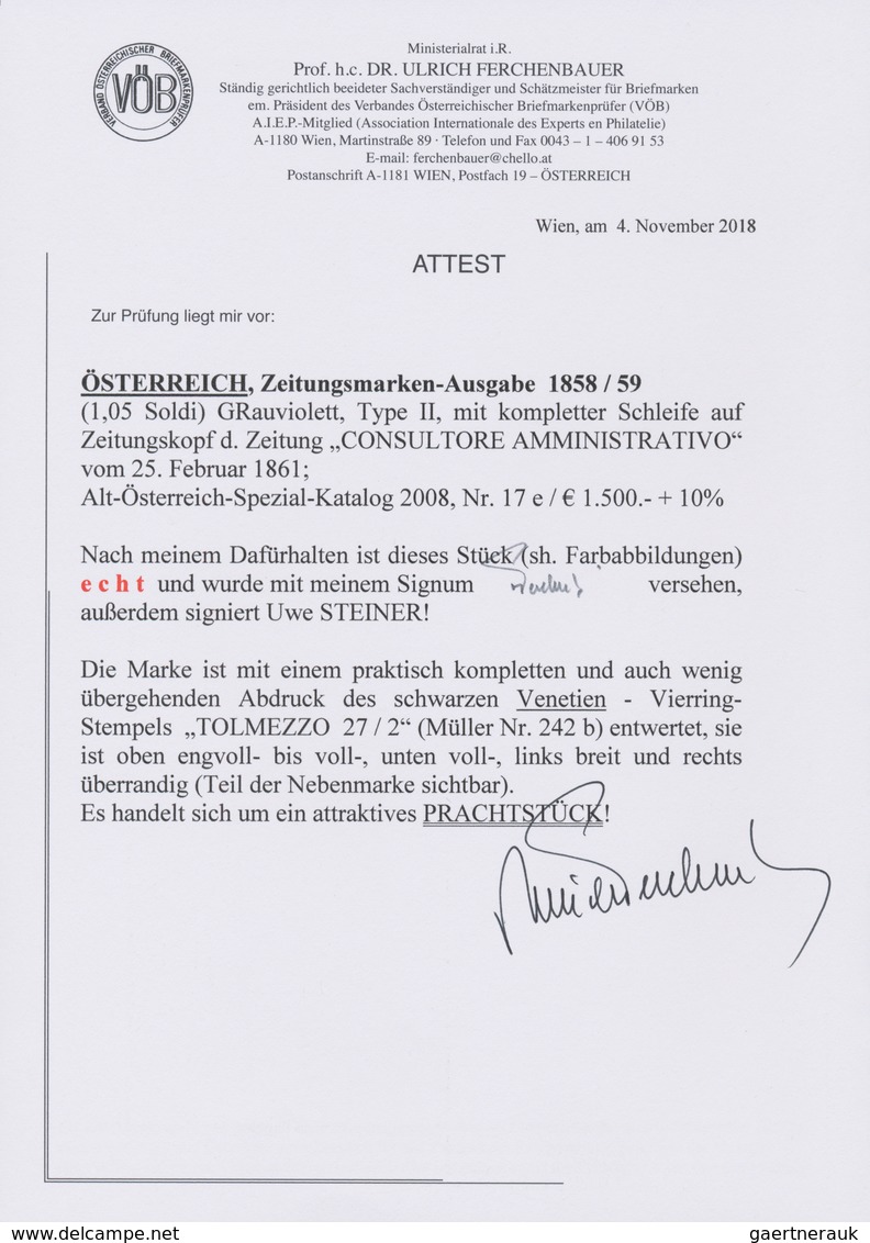 Österreich: 1859, (1,05 Kreuzer/Soldi) Grauviolett Zeitungsmarke, Type II, Farbfrisch, Voll- Bis übe - Sonstige & Ohne Zuordnung