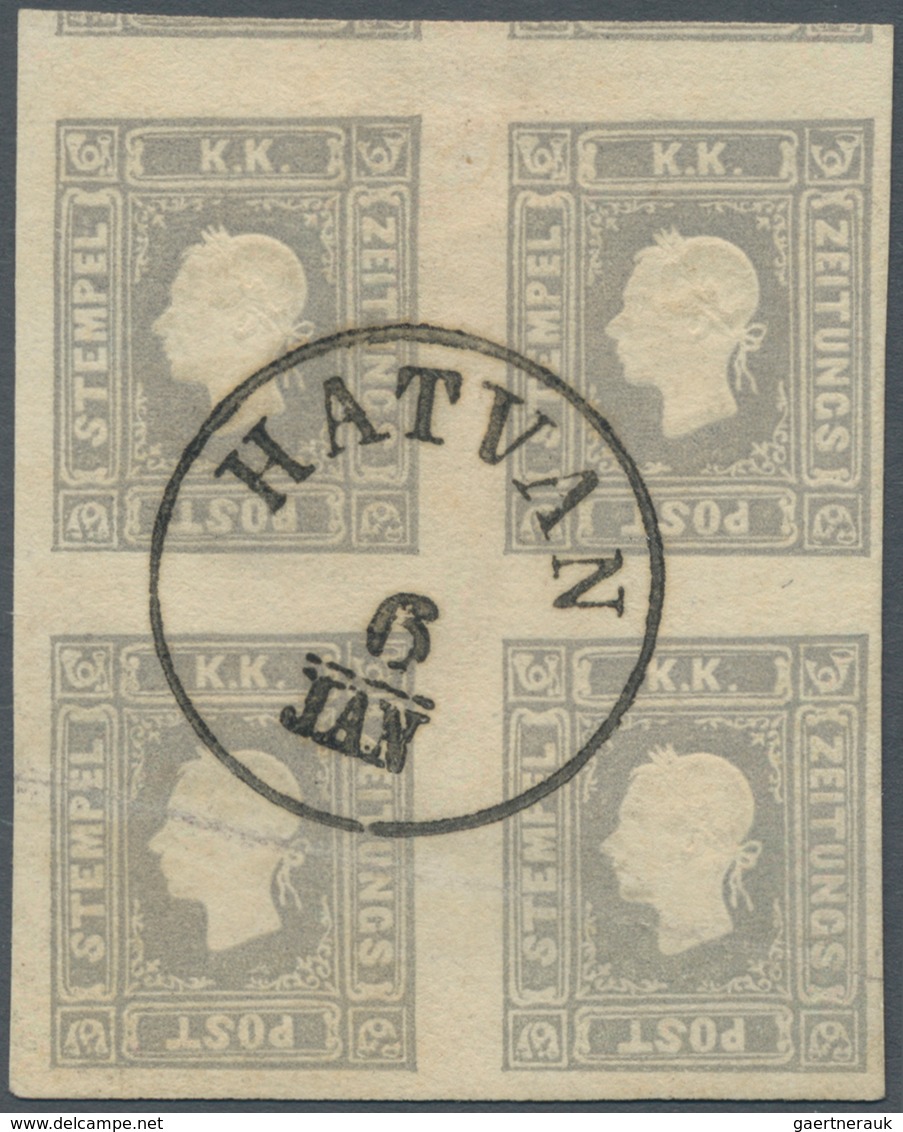 Österreich: 1859, (1,05 Kreuzer) Grau Zeitungsmarke, Type II, Viererblock, Farbintensiv Und Prägefri - Autres & Non Classés