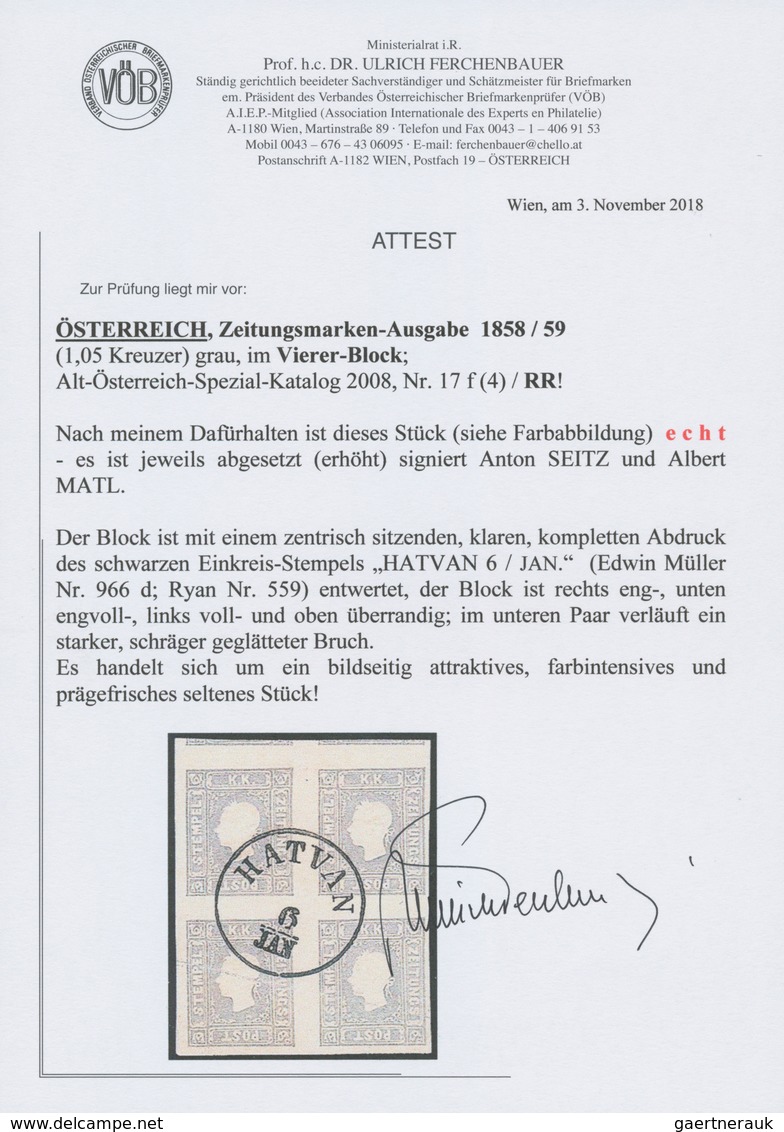 Österreich: 1859, (1,05 Kreuzer) Grau Zeitungsmarke, Type II, Viererblock, Farbintensiv Und Prägefri - Sonstige & Ohne Zuordnung