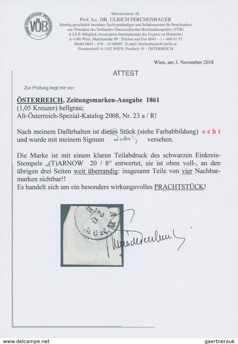 Österreich: 1861, (1,05 Kreuzer) Hellgrau Zeitungsmarke, Oben Vollrandig, An Den übrigen 3 Seiten Ri - Sonstige & Ohne Zuordnung