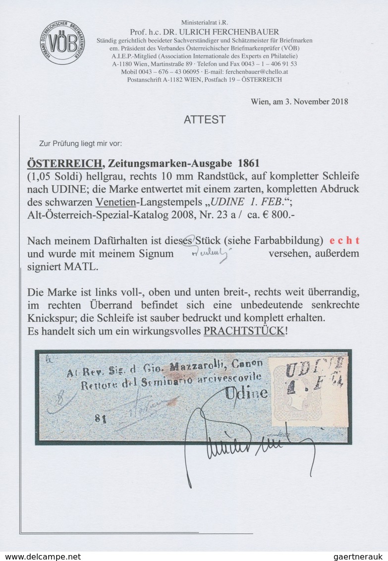 Österreich: 1861, (1,05 Kreuzer/Soldi) Hellgrau Zeitungsmarke, Rechtes Randstück (10 Mm), Sonst Voll - Sonstige & Ohne Zuordnung