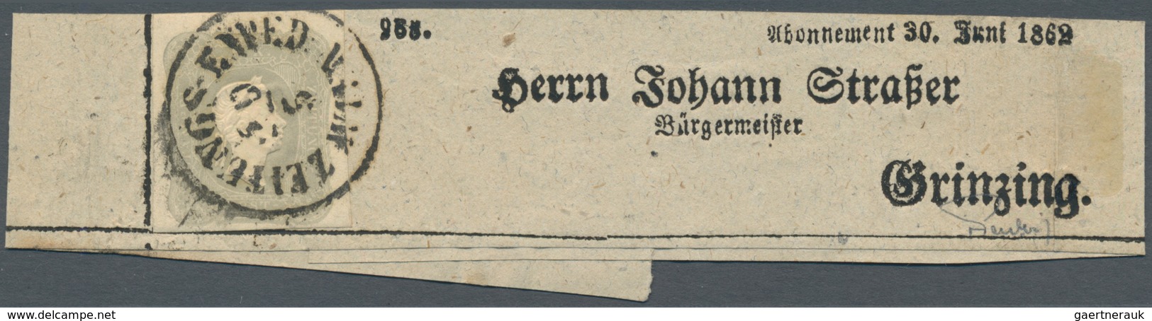 Österreich: 1861, (1,05 Kreuzer) Hellgrau Zeitungsmarke, Allseits Voll- Bis Breitrandig, Prägefrisch - Other & Unclassified