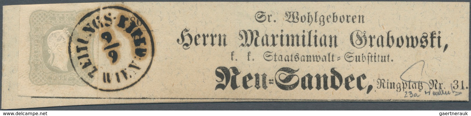 Österreich: 1861, (1,05 Kreuzer) Hellgrau Zeitungsmarke, Allseits Voll- Bis überrandig, Entwertet Mi - Other & Unclassified