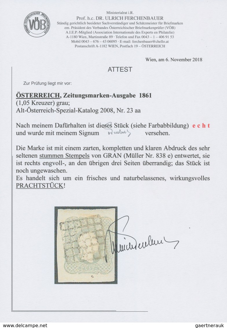 Österreich: 1861, (1,05 Kreuzer) Grau Zeitungsmarke, Dreiseits überrandig, Rechts Noch Vollrandig, E - Sonstige & Ohne Zuordnung