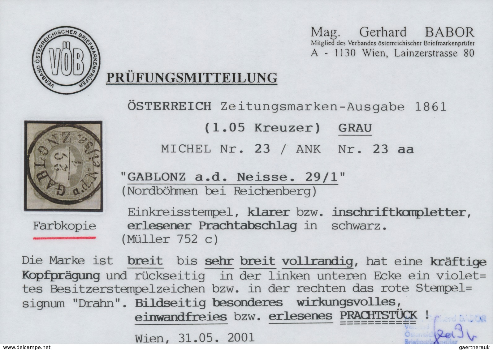 Österreich: 1861, (1,05 Kreuzer) Grau Zeitungsmarke, Mit Kräftiger Kopfprägung, Allseits Breitrandig - Sonstige & Ohne Zuordnung