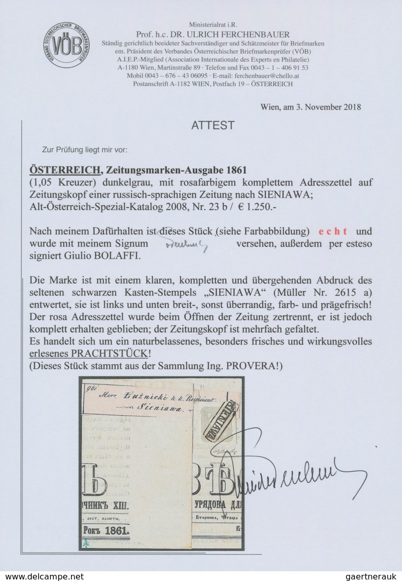 Österreich: 1861, (1,05 Kreuzer) Dunkelgrau Zeitungsmarke, Farb- Und Prägefrisch, Allseits Breit- Bi - Other & Unclassified