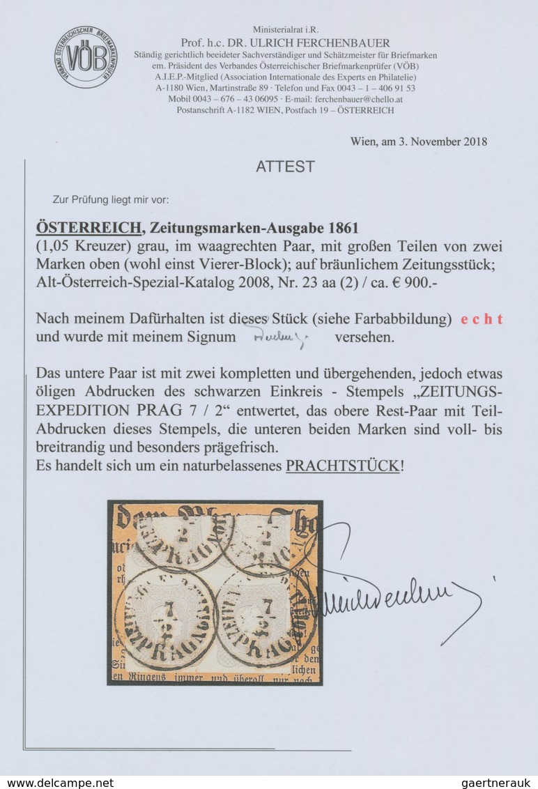 Österreich: 1861, (1,05 Kreuzer) Grau Zeitungsmarke, Waagerechtes Paar Mit Grossen Teilen Der Beiden - Sonstige & Ohne Zuordnung