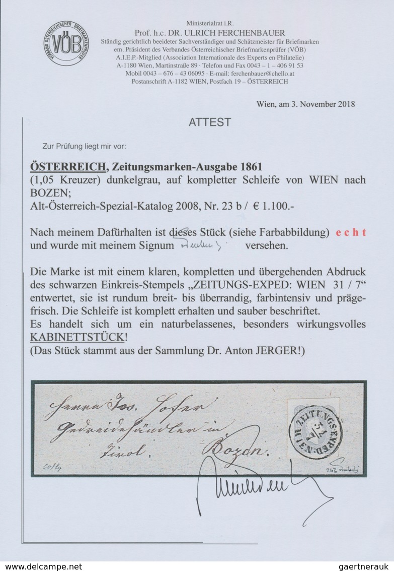 Österreich: 1861, (1,05 Kreuzer) Dunkelgrau Zeitungsmarke, Farbintensiv Und Prägefrisch, Allseits Br - Other & Unclassified