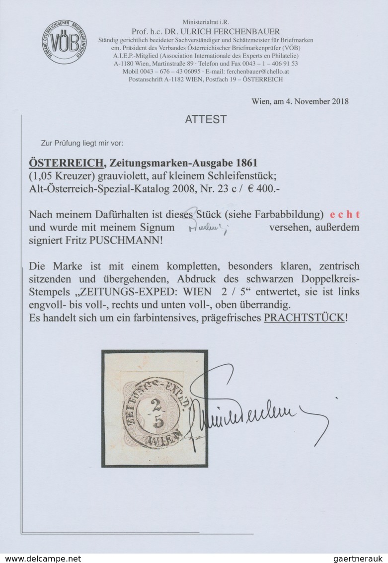 Österreich: 1861, (1,05 Kreuzer) Grauviolett Zeitungsmarke, Prägefrisch, Links Noch Vollrandig, Sons - Sonstige & Ohne Zuordnung
