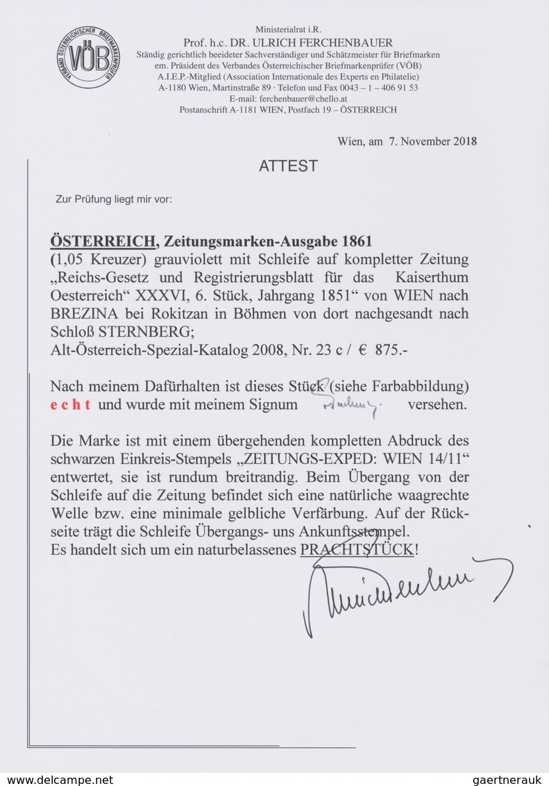 Österreich: 1861, (1,05 Kreuzer) Grauviolett Zeitungsmarke, Allseits Breitrandig, übergehend Entwert - Other & Unclassified