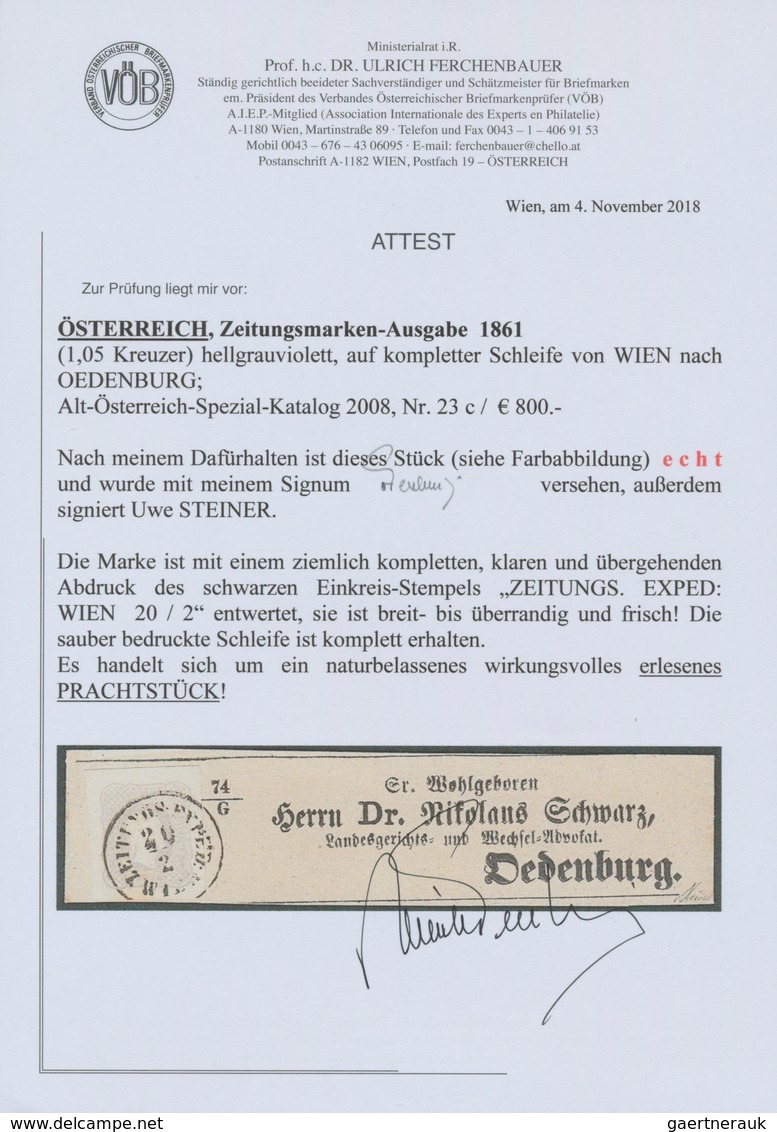 Österreich: 1861, (1,05 Kreuzer) Hellgrauviolett Zeitungsmarke, Allseits Breit- Bis überrandig, Entw - Other & Unclassified
