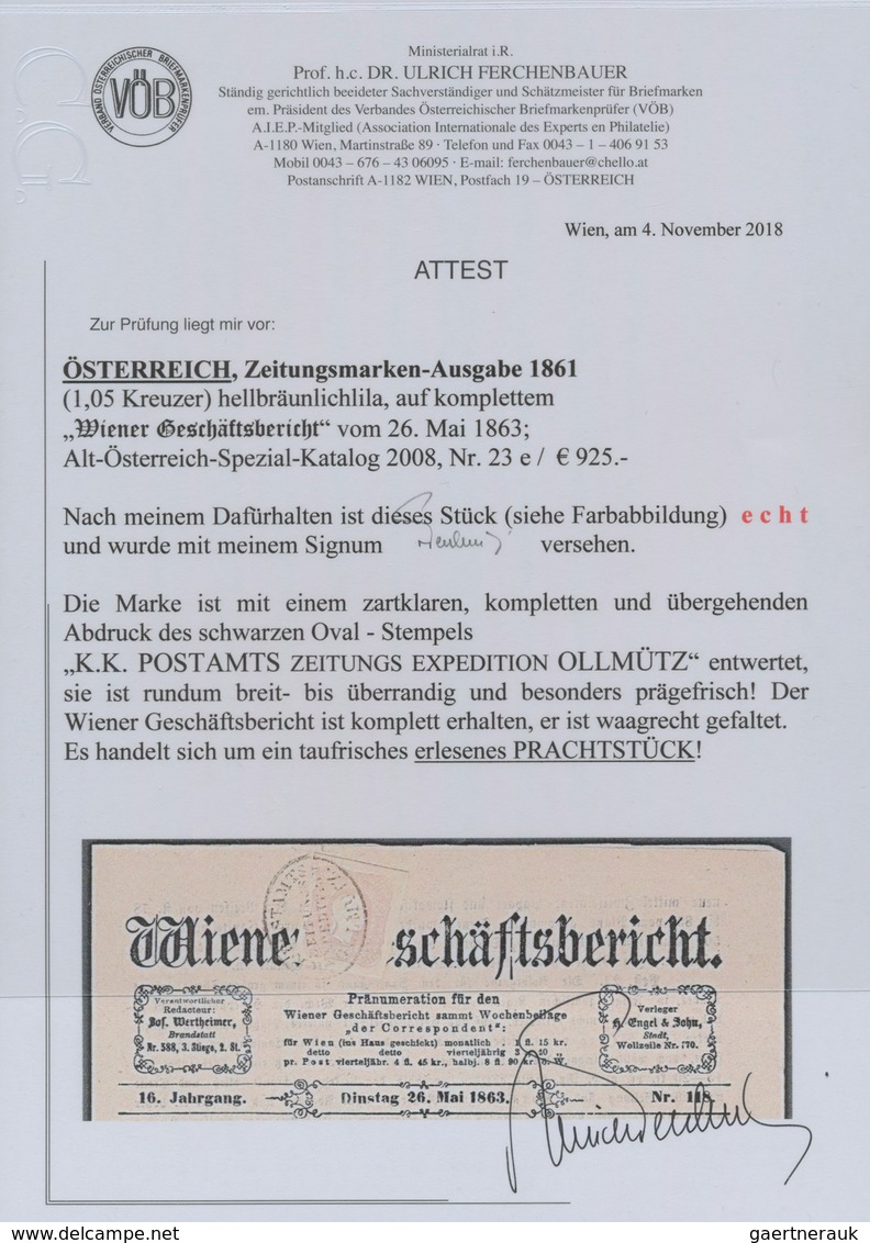 Österreich: 1861, (1,05 Kreuzer) Hellbräunlichlila Zeitungsmarke, Prägefrisch, Allseits Breit- Bis ü - Other & Unclassified