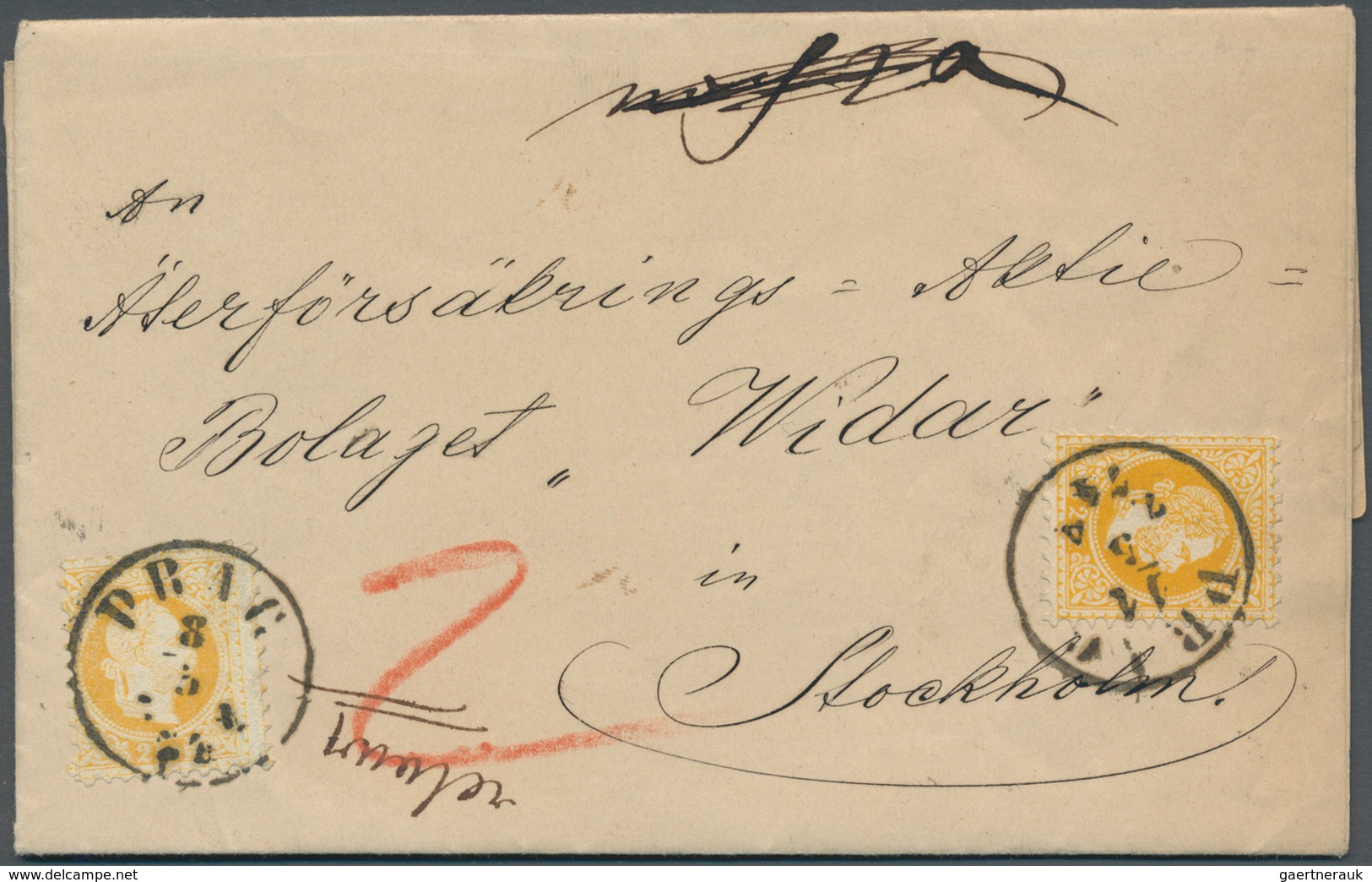 Österreich: 1867, 2 Kr. Gelb Franz Joseph Mit EKr. "PRAG 8.5.74" Auf Kpl. Auslandsfaltdrucksache Mit - Sonstige & Ohne Zuordnung