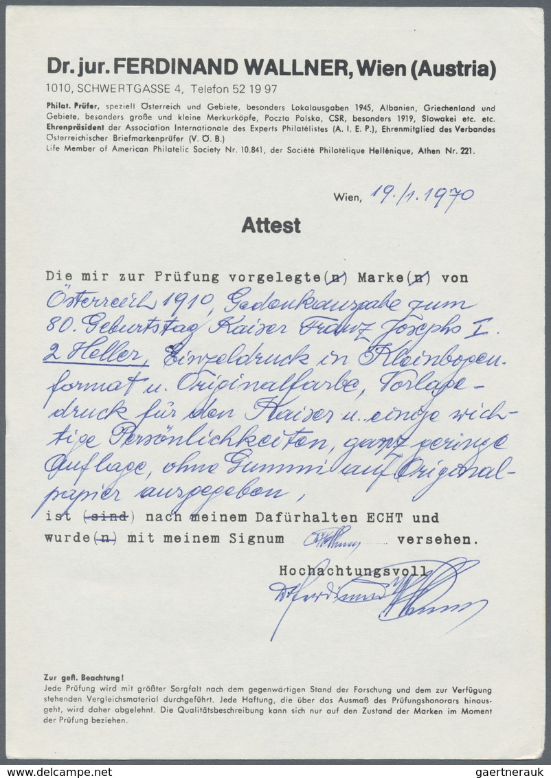 Österreich: 1910, Jubiläumsausgabe, 1 H. bis 10 Kr., komplette Serie von 17 Werten je als Einzelabzu