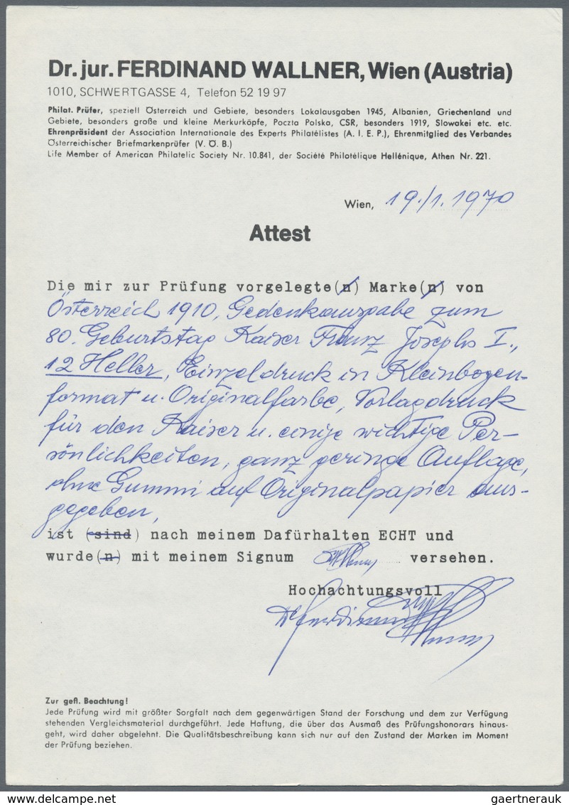 Österreich: 1910, Jubiläumsausgabe, 1 H. bis 10 Kr., komplette Serie von 17 Werten je als Einzelabzu