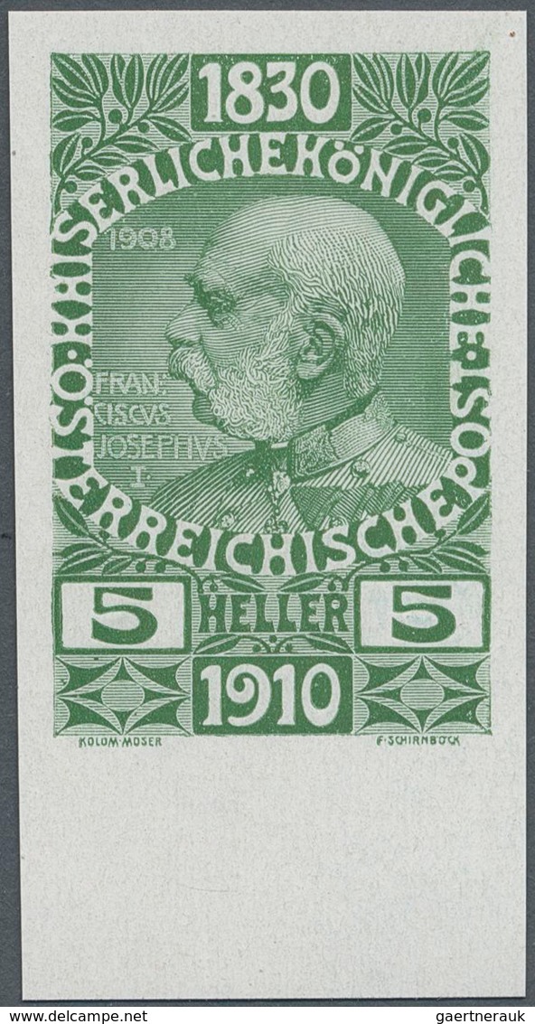 Österreich: 1910, Jubiläumsausgabe, 5 H. Grün Und 10 H. Rosakarmin, Je Ungezähnt Vom Unterrand, Auf - Sonstige & Ohne Zuordnung