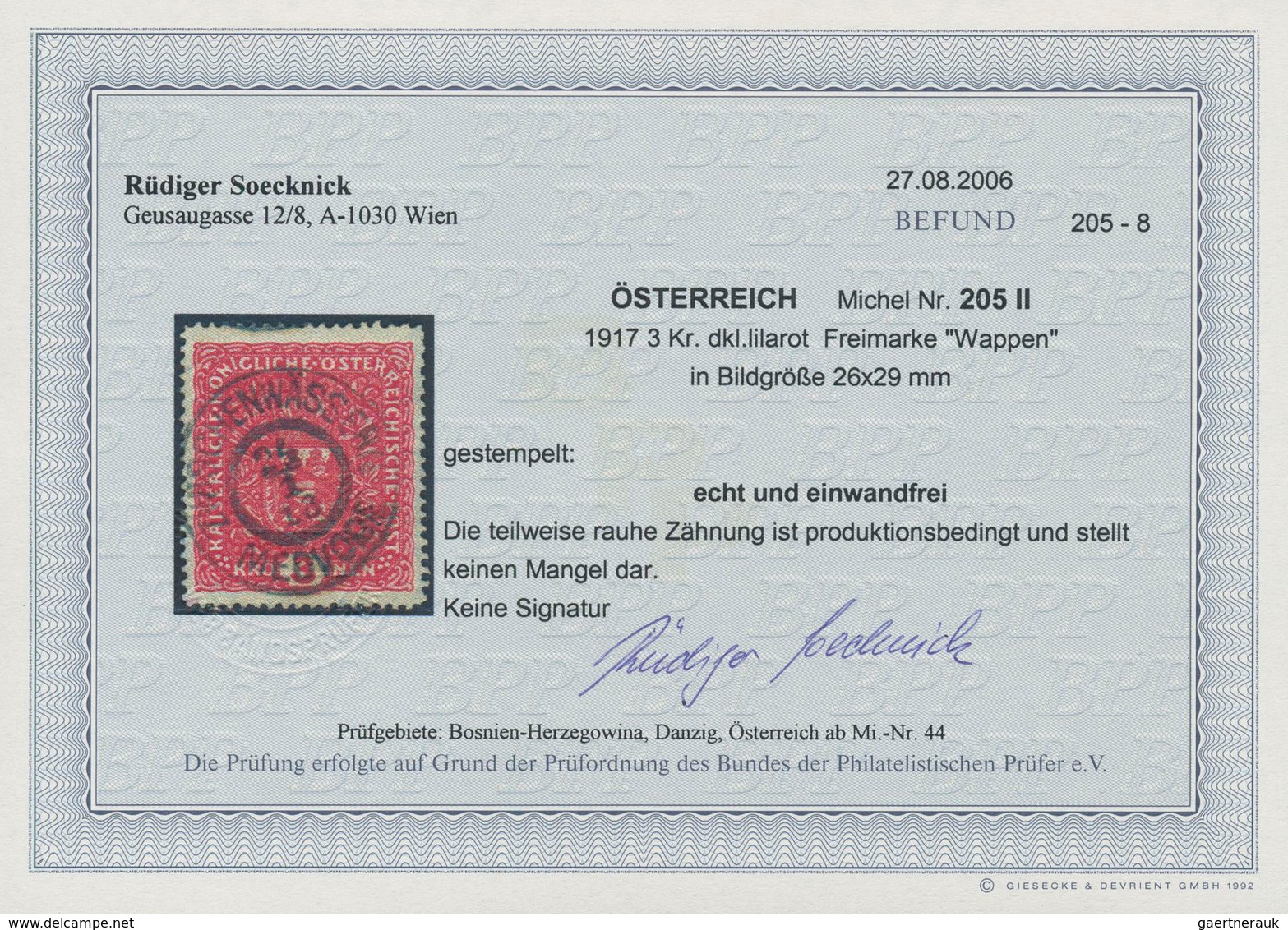 Österreich: 1917, Freimarken Wappen, 3 Kr. Dunkellilarot, Bildgröße 26:29 Mm, Zentrisch Gestempeltes - Other & Unclassified