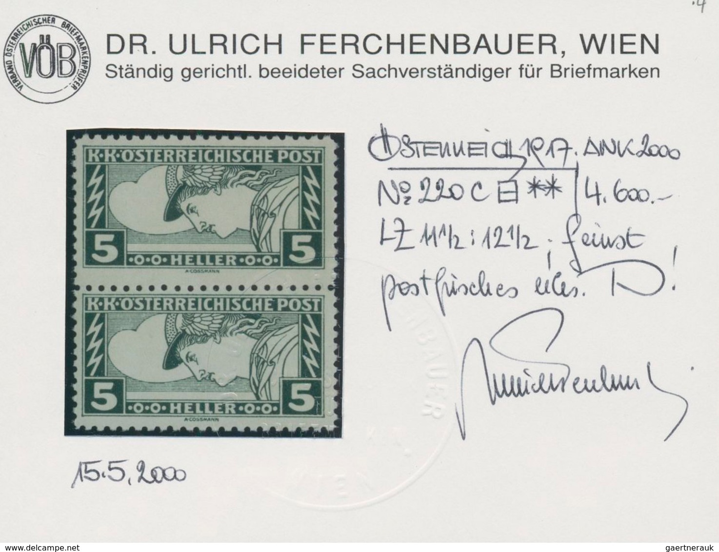 Österreich: 1917, Eilmarken 5 H. Schwärzlichopalgrün, Linienmischzähnung 11½:12½, Postfrisch, Signie - Other & Unclassified