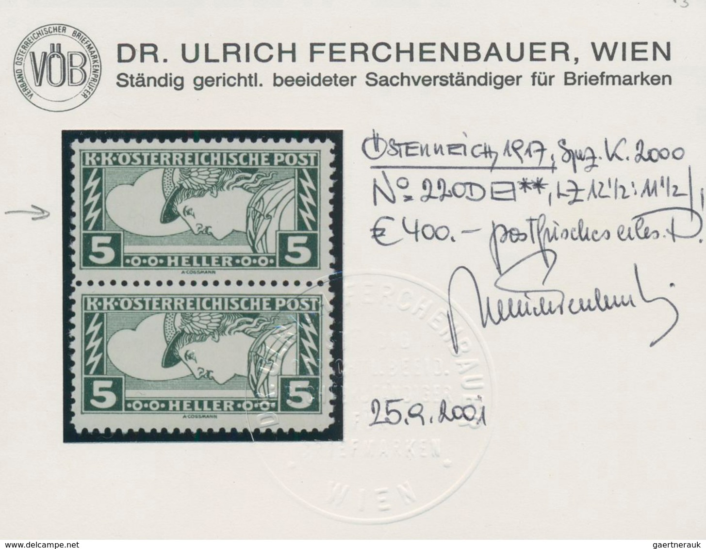 Österreich: 1917, Eilmarken 5 H. Schwärzlichopalgrün, Linienmischzähnung 12½:11½, Postfrisch, Signie - Sonstige & Ohne Zuordnung