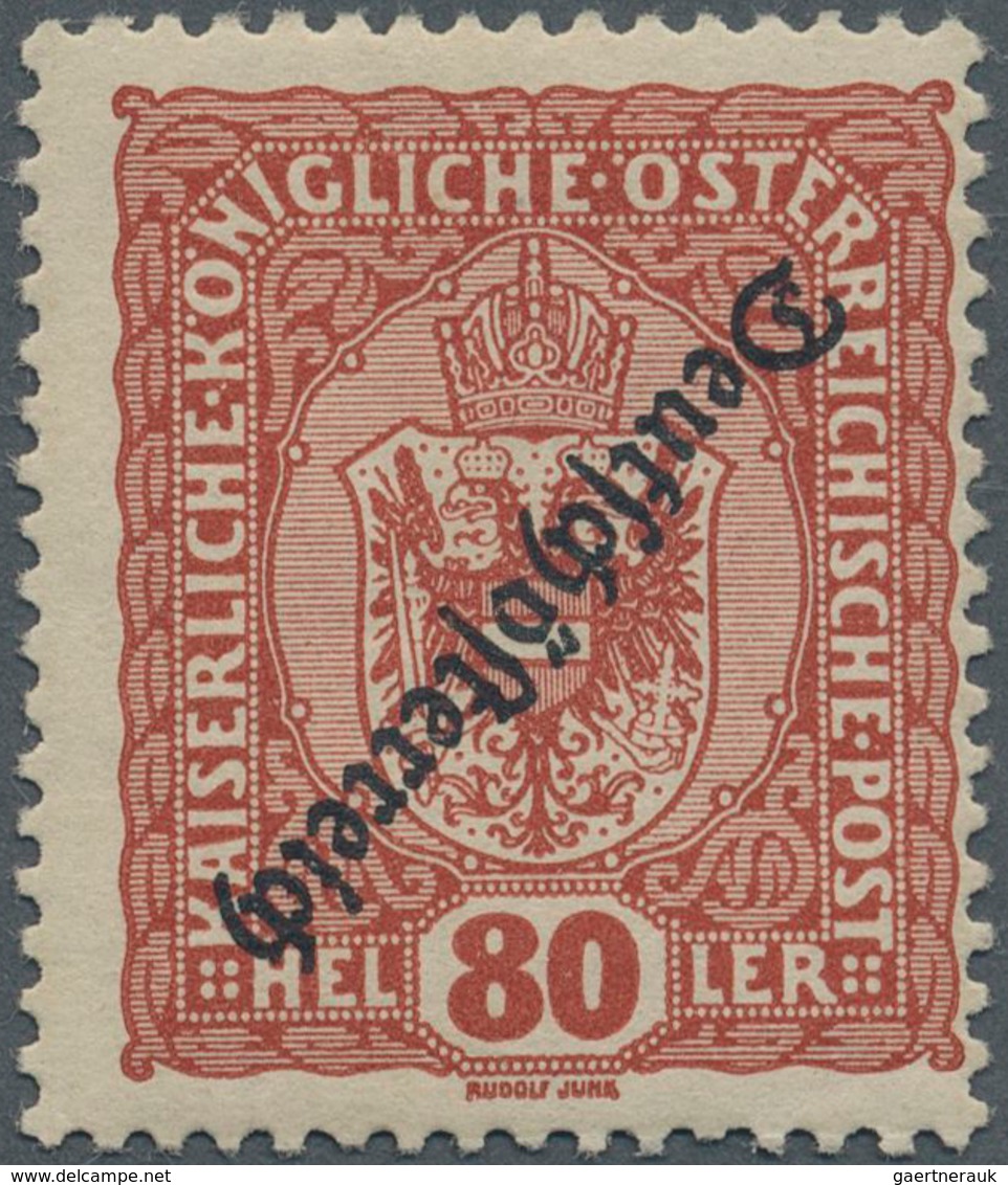 Österreich: 1919, Aufdrucke "Deutschösterreich", 80 H. Schwärzlichbräunlichrot Mit Kopfstehendem Auf - Other & Unclassified
