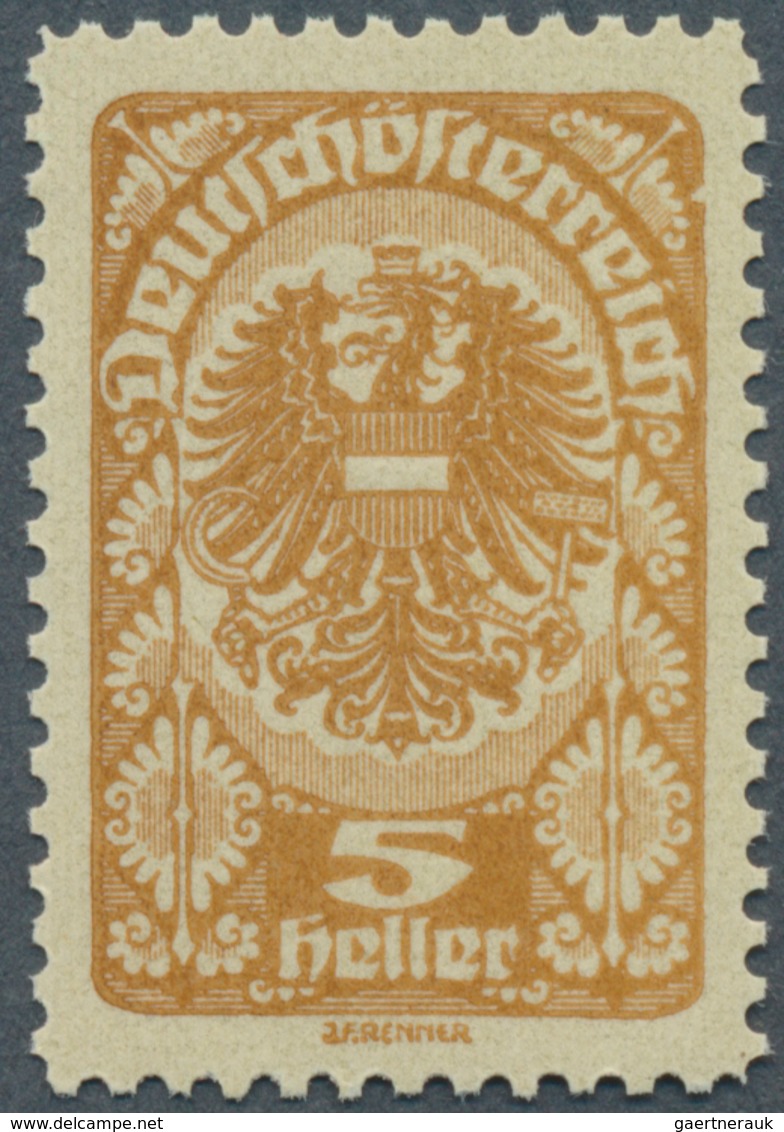 Österreich: 1919/1920, Freimarken, 5 H. Als Farbprobe In Ockerbraun Und Mit Linienzähnung, Auf Ungum - Sonstige & Ohne Zuordnung