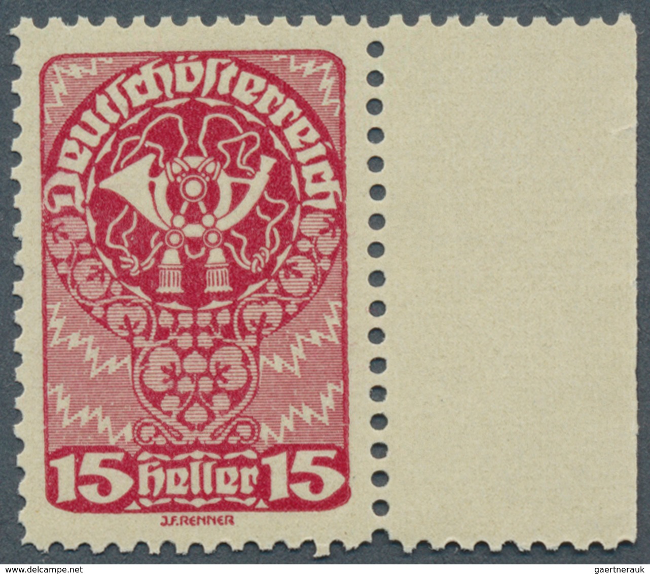 Österreich: 1919/1920, Freimarken, 15 H. Als Farbprobe In Dunkelrotlila Auf Gelblichem Papier Und Mi - Other & Unclassified