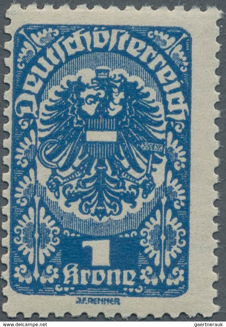 Österreich: 1919/1920, Freimarken, 1 Kr. Schwärzlichultramarin, Postfrisch, Zarte Fingerspuren, Foto - Sonstige & Ohne Zuordnung