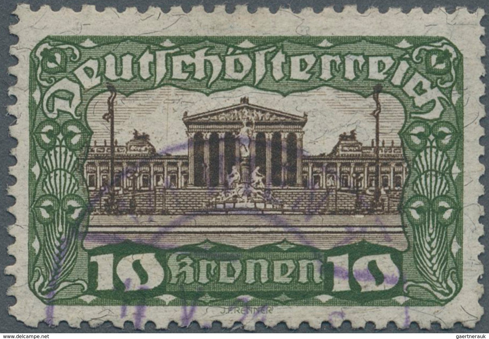 Österreich: 1919/1921, Freimarken "Parlamentsgebäude", 10 Kr. Schwarzgrünlicholiv/schwarzsiena In Li - Altri & Non Classificati