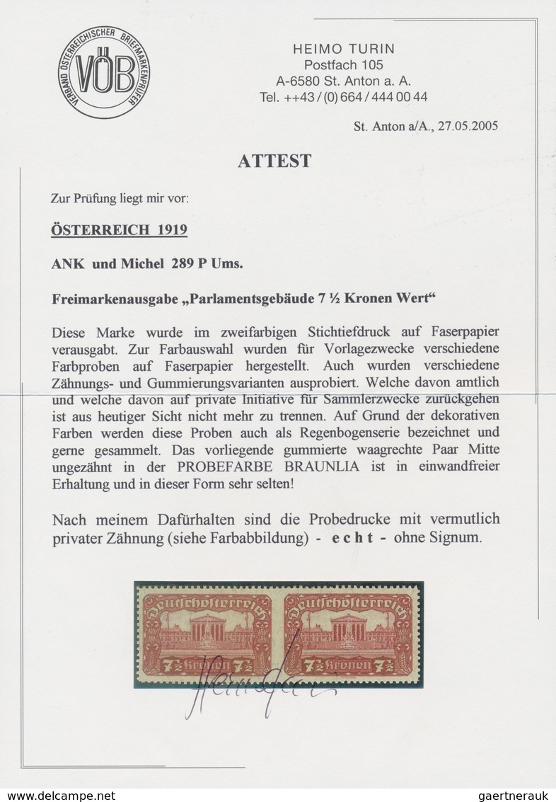 Österreich: 1919, Freimarken "Parlamentsgebäude", Zusammenstellung von 44 teilgezähnten Einheiten mi