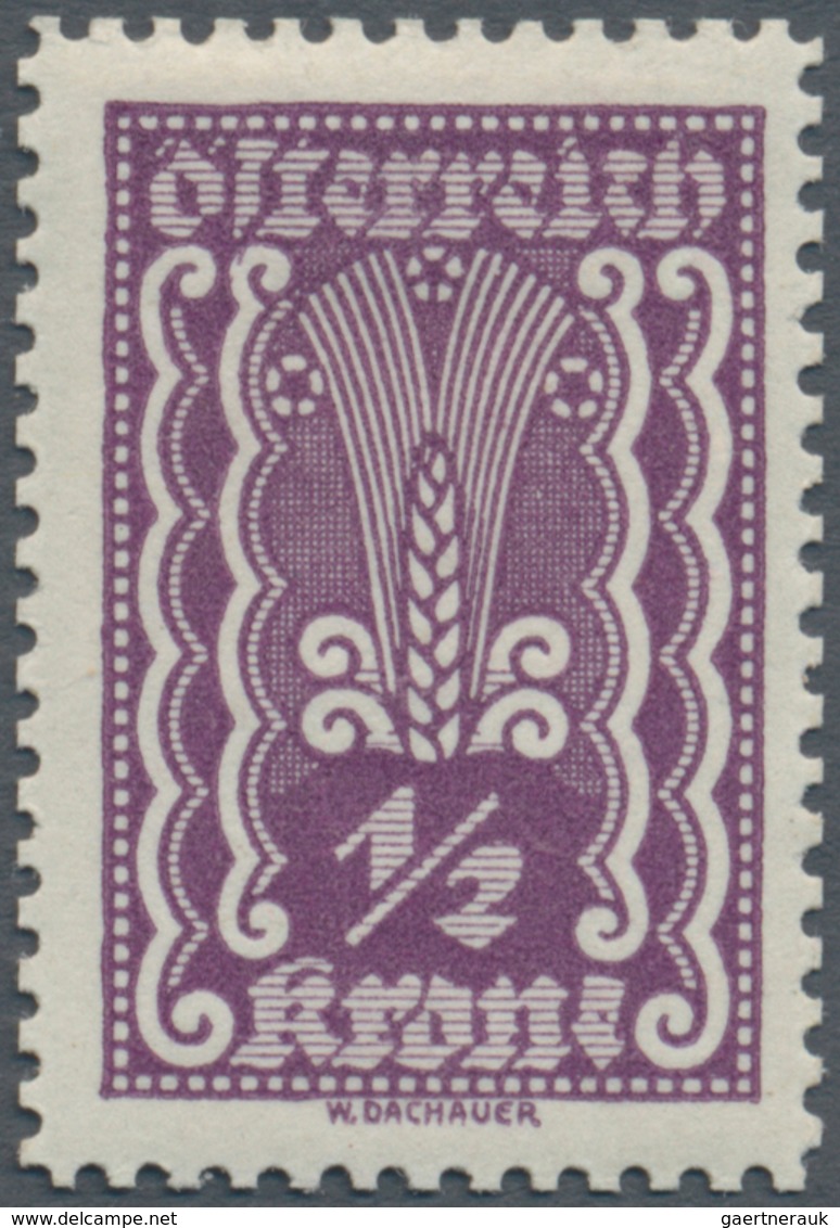 Österreich: 1922, Freimarken, 1½ Kr., sieben verschiedene Farbproben in abweichenden Farben und mit