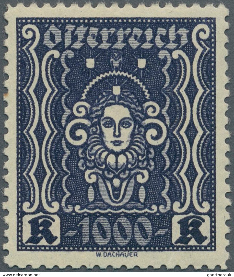 Österreich: 1922, Freimarken "Frauenkopf", 1000 Kr. Schwarzblauviolett, Gez. 11½, Postfrisch, Signie - Sonstige & Ohne Zuordnung